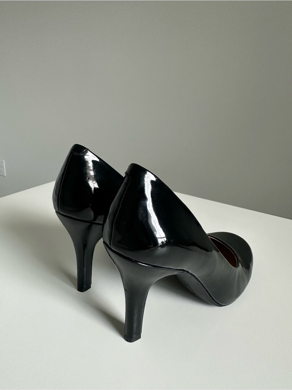Kelly & Katie Black Patent Round Toe Stiletto Pumps | Classic Work Heels - Picture 5 of 16